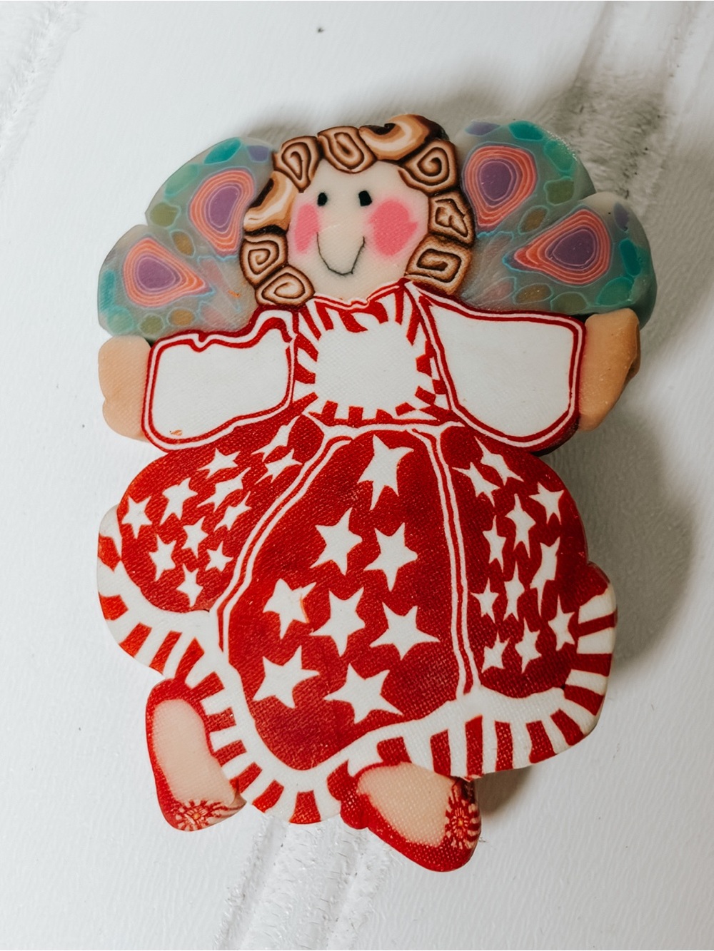 Vintage Clay Angel Brooch